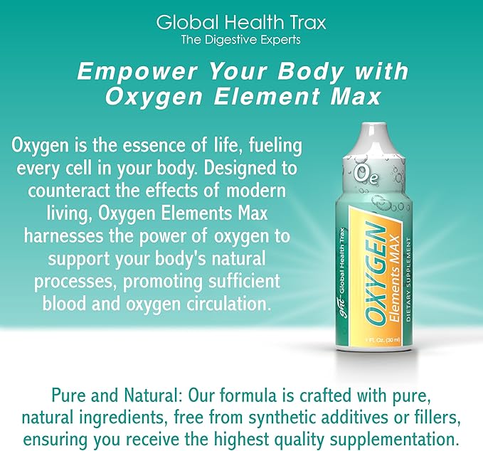 GHT Oxygen Elements Max Liquid Oxygen Drops in 1 Ounce Bottle, Portable Supplement - Bolster Endurance and Stamina, Cleanse Cells (2 Pack)