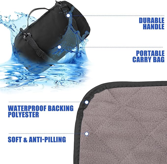Tranqun 2 Large Outdoor Blanket 78'' x 55'' Quilted Windproof Waterproof Fleece Sandproof Stadium Foldable Warm Blanket for Camping Picnic Sporting Events Cold Weather (Black)