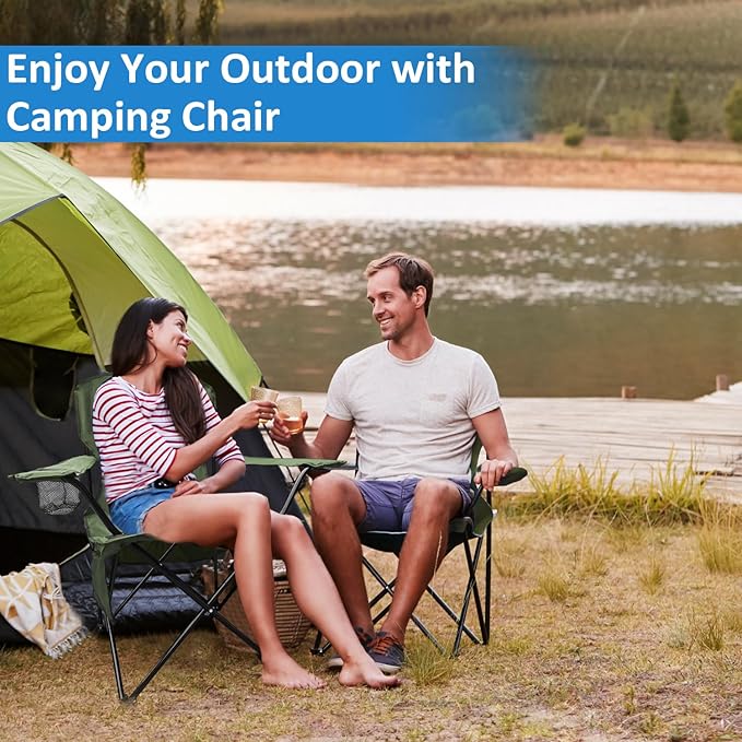 Camping Chair 2 Pack Portable Folding Chair, Supports 300lbs, Lightweight Stable Outdoor Chair for Camping Hiking Fishing Beach Travel Picnic, Compact Collapsible Camping Seat, Olive Green