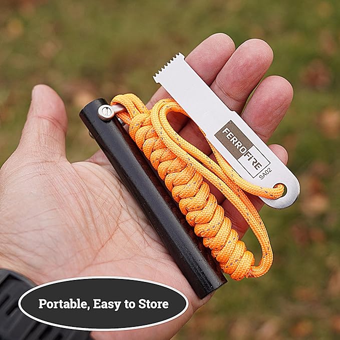 FS916 Super-Duty Fire Starter - 9/16 Inch Thick x 4 Inch Long Large Ferrocerium Rod with Magnesium, Carbon Steel Striker & 550 Paracord Lanyard for Camping, Survival, Emergency Kits