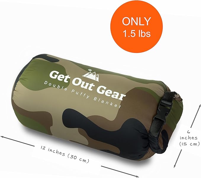 Get Out Gear Down Camping Blanket - Puffy, Packable, Lightweight and Warm | Ideal for Outdoors, Travel, Stadium, Festivals, Beach, Hammock | 650 Fill Power Water-Resistant Backpacking Quilt