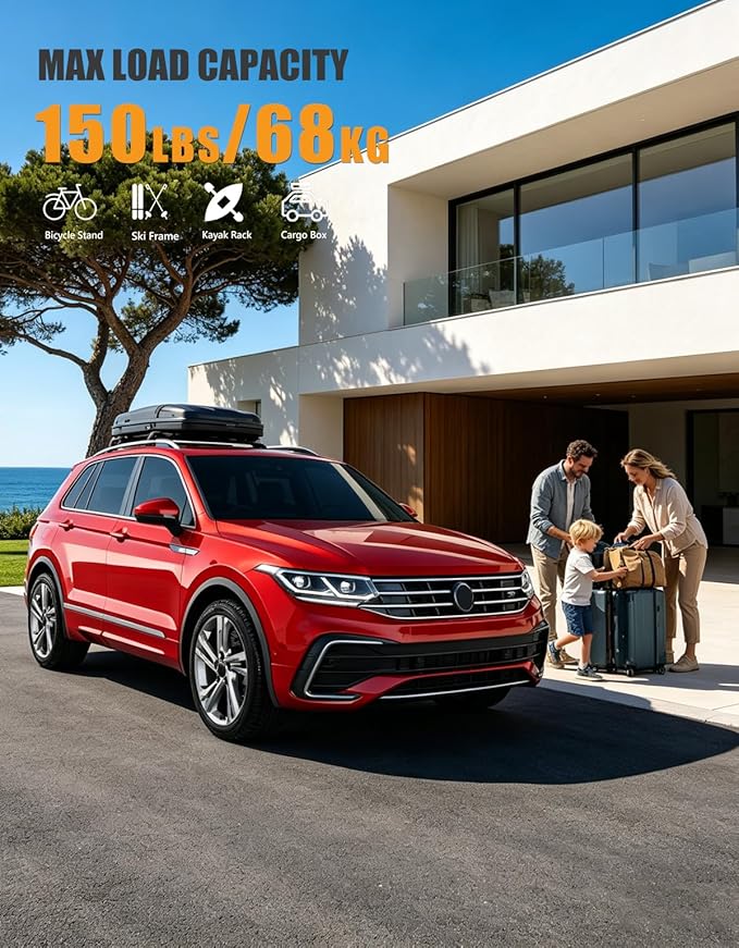KINGGERI Roof Rack Cross Bars Fit for Volkswagen Tiguan 2018 2019 2020 2021 2022 2023 2024 2025 2026 and Taos 2022-2026, Aluminum Roof Rails Crossbars Rooftop Cargo Luggage Rails Kayak Skiboard Black