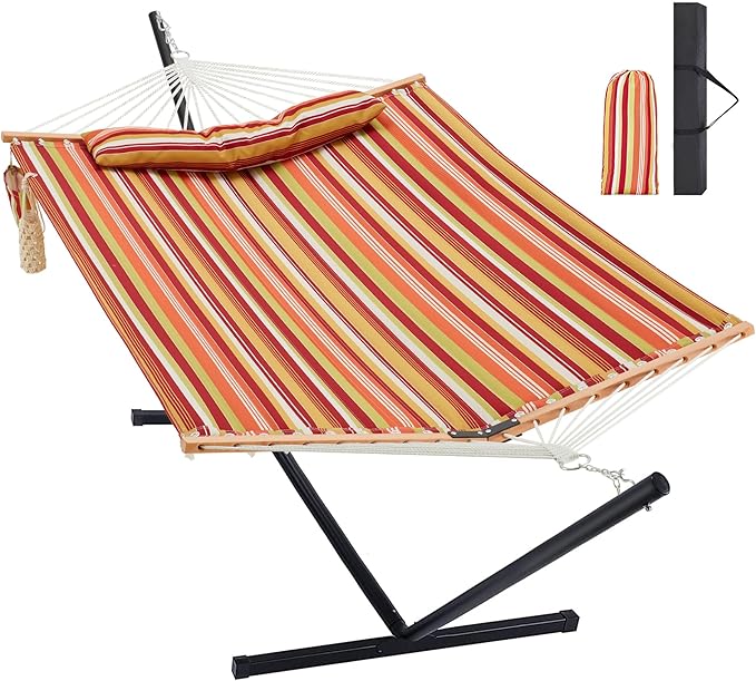 Homgava Two Person Hammock with Stand for Outside Heavy Duty, Outdoor Patio Hammock with Portable Steel Stand, Large Double Hammocks,480lbs Capacity.(Red)