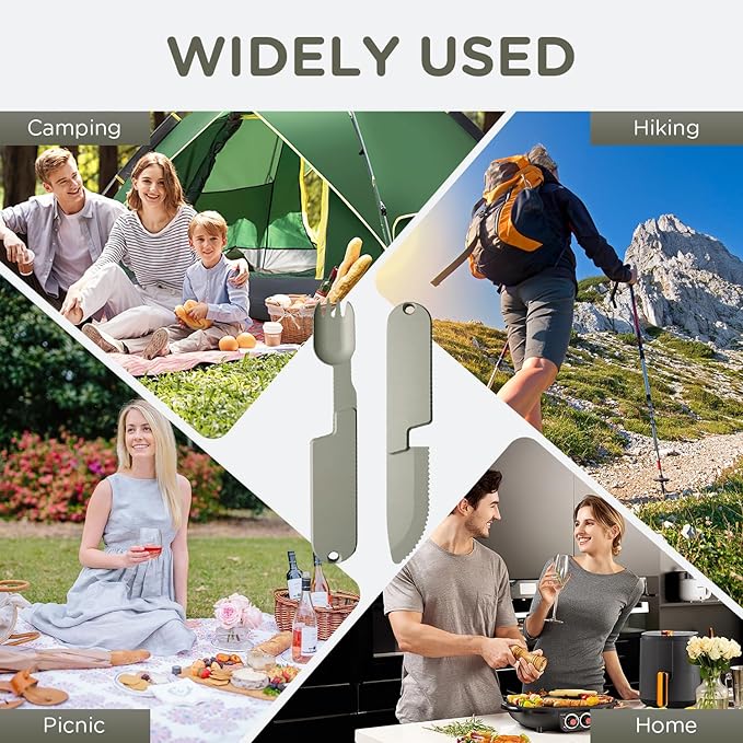 2 in 1 Camping Eating Utensils Set, Respectivem Portable Detachable Knife Spork Cutlery Set, Pocket Cooking Fork Spoon Tool, Multifunction Travel Utensil Silverware Flatware for Hiking