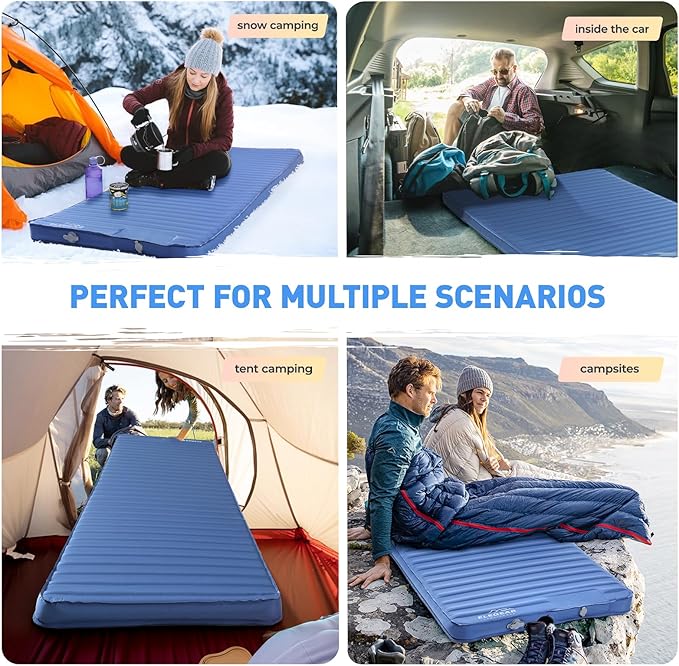 Elegear CumbreX™ Air & Foam Camping Sleeping Pad, HexaFoam Camping Mattress Pad with Built-in Foot Pump Memory Foam Camp Pad 4-Season R-Value 9.5 Camp Sleeping Mat for Travel/Car/Tent, Blue