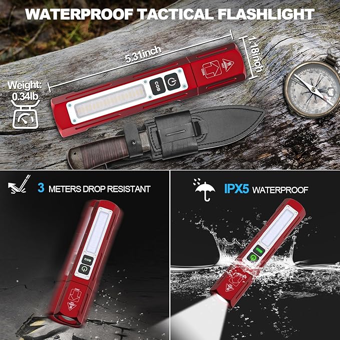 Banral Rechargeable Flashlights High Lumens - Super Bright Small Pocket Magnetic Flashlight, 8 Modes LED Tactical Flash Light, Dual Button Powerful Flashlight for Camping (2, Red)