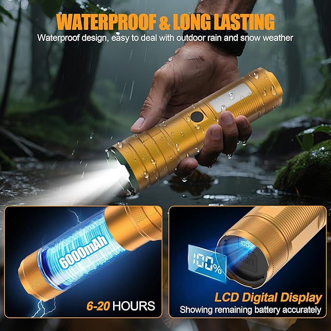 Rechargeable Flashlights High Lumens 100,000 Long Lasting, 4 Modes with Side COB Light, Super Bright LED Flashlight USB C Input & Output, Powerful Strong Flash Light for Hiking Camping