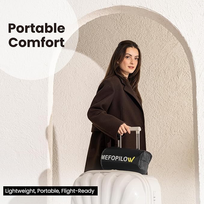 Memory Foam Travel Pillow with Washable Cover & Carry Bag – Compact, Soft & Breathable Neck Pillow for Airplane, Camping & Car (White- with Extra Gray Cotton Cover, 15.7x9.8x3.9 inches)