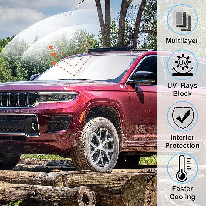 Windshield Sun Shade Custom Fit 2021 2022 2023 2024 2025 2026 Jeep Grand Cherokee L/Jeep Grand Cherokee SUV Accessories Front Window Sunshade Sun Visor Protector