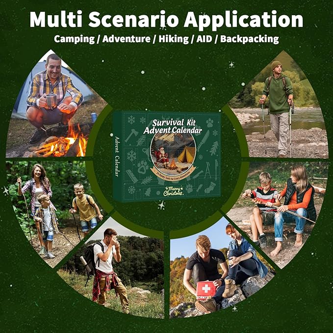 Natonhi Survival Kit Advent Calendar 2025 for Adult Men, 24 Days of Christmas Outdoor Gear & Emergency Tools for Adventure, Camping, Hiking-Christmas Countdown Gift for Adult Teen Adventure Lover