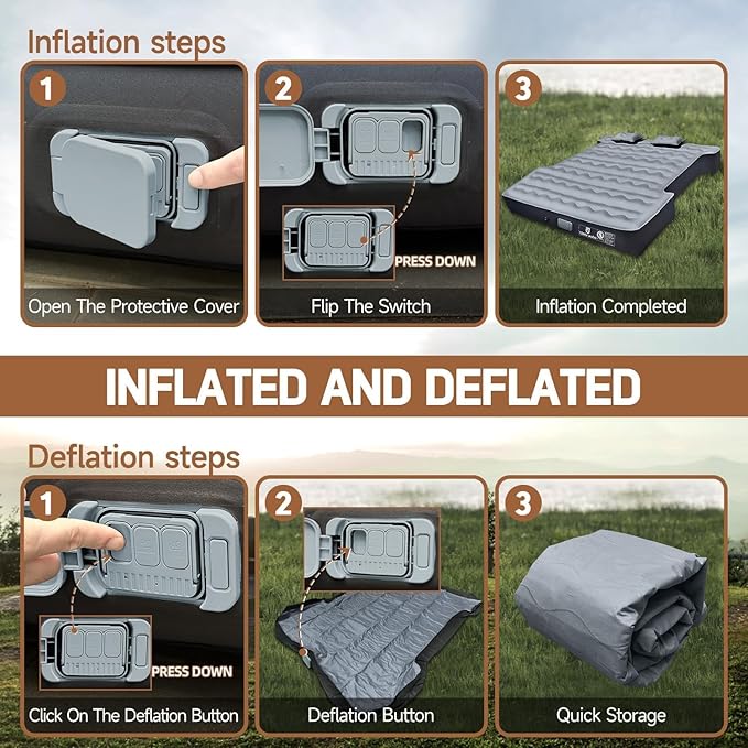 Umbrauto Camping Air Mattress for 6-6.5ft Full Size Truck Bed with Wireless Rechargeable Built-in Pump, Inflatable Pickup Truck Airbed for Outdoor Travel, Sleeping Pad with Pillows, Carry Bag