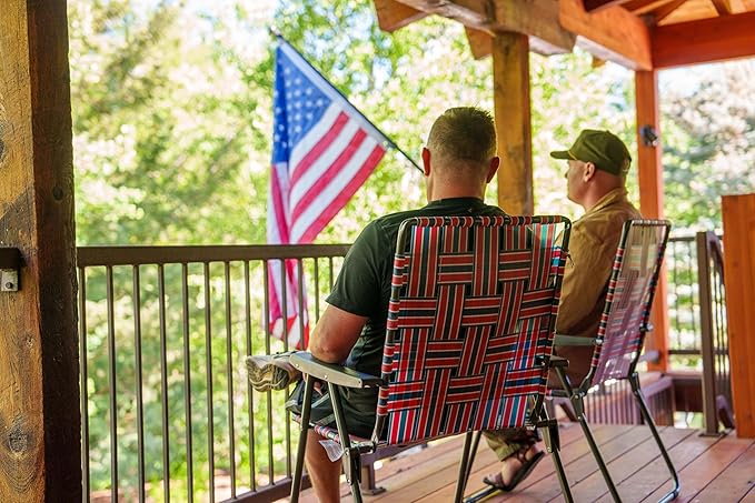 MOUNTAIN SUMMIT GEAR Retro Webbed Camping Chair - Lightweight, Foldable, Durable Steel Frame, 300lb Capacity, Vintage Red/White/Blue Stripes by Caddis Sports