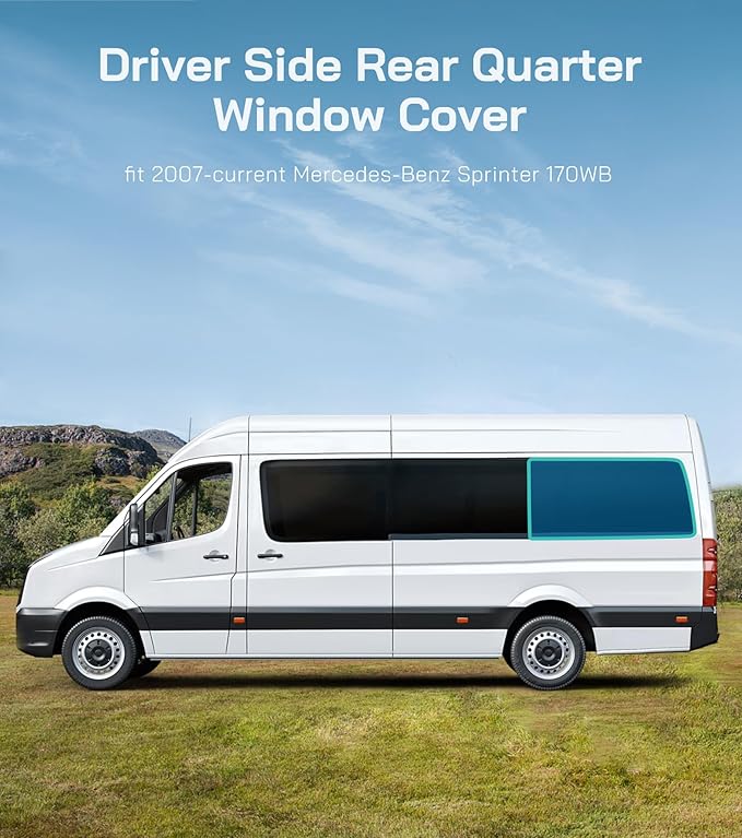Extra-Thick Driver Rear Window Cover for Mercedes-Benz Sprinter 170WB, 2007-2026, Magnetic Insulated Blackout Sunshade, XPE Foam & Thinsulate Cotton, AllSeasonGuard Pro