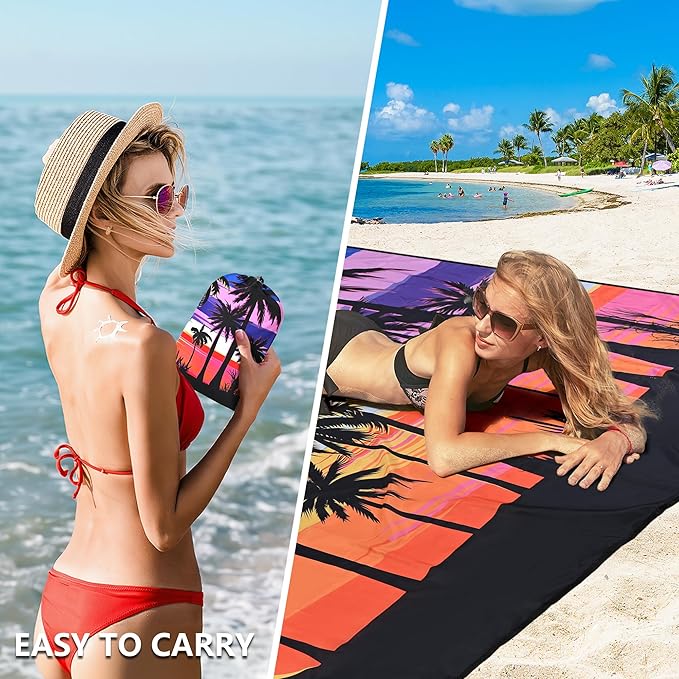 HIHOHO Beach Blanket Waterproof Sandproof Beach Mat 79”x 83” for 1-8 Adults Quick Drying Durable Outdoor Picnic Mat for Beach Festival Travel Camping Hiking (Color Cocotree, 79"×83"(4 Person))