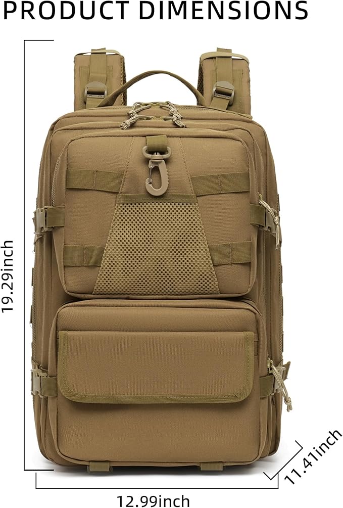 aiGear 50L Military Tactical Backpack 3 Days Assault Pack Large Day Backpack for Men Molle Army Bug Out Bag Waterproof Heavy Duty Hiking Trekking Rucksack - Green Camo