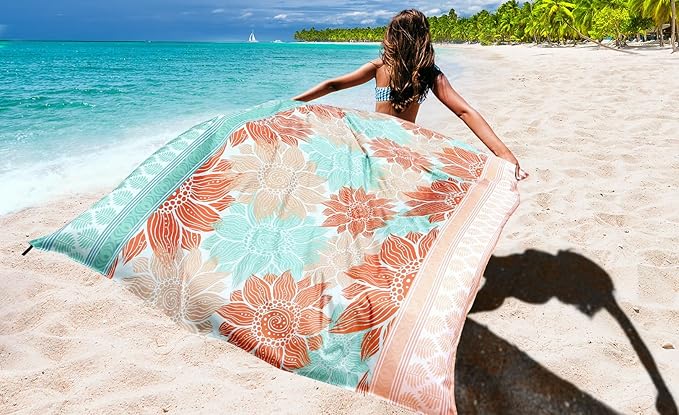 HIHOHO Beach Blanket Waterproof Sandproof Extra Large Beach Mat 79" X 83"/120"x108"for 1-8 Adults Quick Drying Durable Outdoor Picnic Mat for Beach Travel Camping Hiking