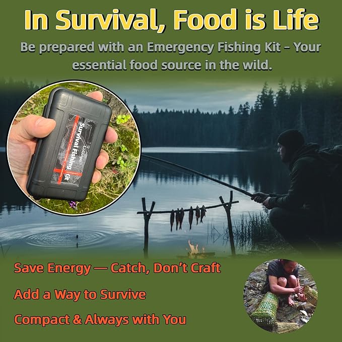 Mini Survival Fishing Kit Small Emergency Fishing TackleBox Pocket Outdoor Fishing Set Travel Party Fishing shoebox Surf Survivalist Fishing Accessories Pack Fishing Gear Gifts for Starter Men