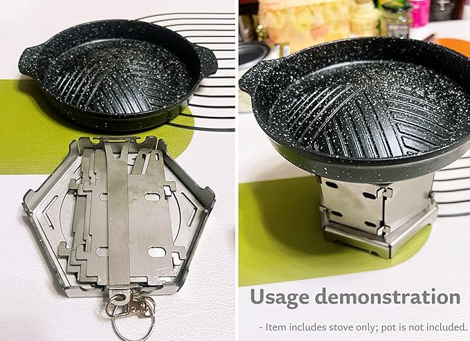 Portable Hexagonal Camping Stove - Slim Foldable Stainless Steel Card Stove, Compatible with Alcohol Burner & Wood, Lightweight Outdoor Cooking Stove, Space-Saving Flat-Pack Gear for Backpacking & BBQ