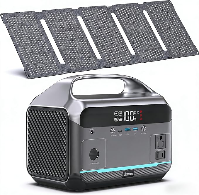 DARAN Portable Power Station with 60W Solar Panel Included, 288Wh (90,000mAh) LiFePO4 Battery, 350W (600W Peak), 7-Port Design, 2.1Hrs Fast Charing Solar Generators for Home, Outdoor Camping