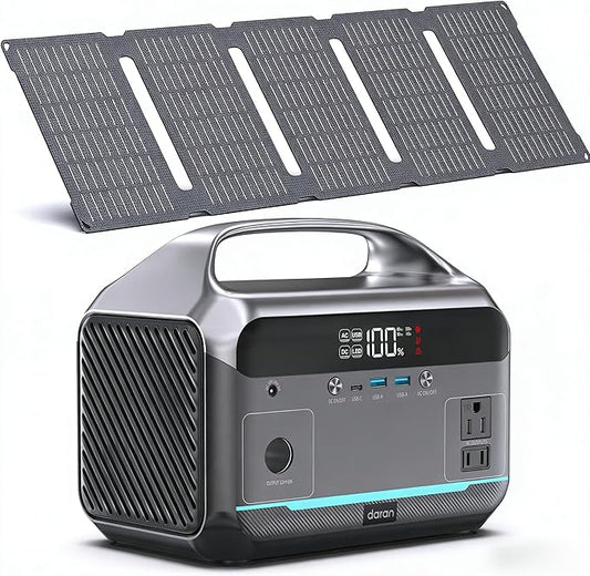 DARAN Portable Power Station with 60W Solar Panel Included, 288Wh (90,000mAh) LiFePO4 Battery, 350W (600W Peak), 7-Port Design, 2.1Hrs Fast Charing Solar Generators for Home, Outdoor Camping