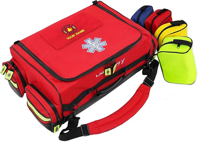 Lightning X Personalized Modular Oxygen Trauma Bag w/Hidden Cylinder Compartment, Accessory Pouches & Custom Embroidered Name Or Logo - LXMB65 RED