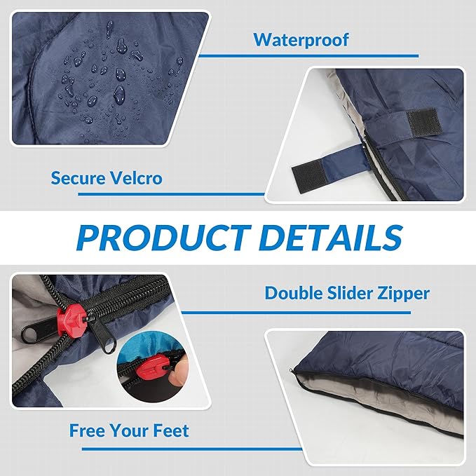 Elevon Sleeping Bag for Adults Teens Kids Cold Warm Weather, Portable Waterproof & Lightweight, Compact with Compression Sack, for 3-4 Seasons Camping, Backpacking, Hiking, Travel, Indoors Outdoors