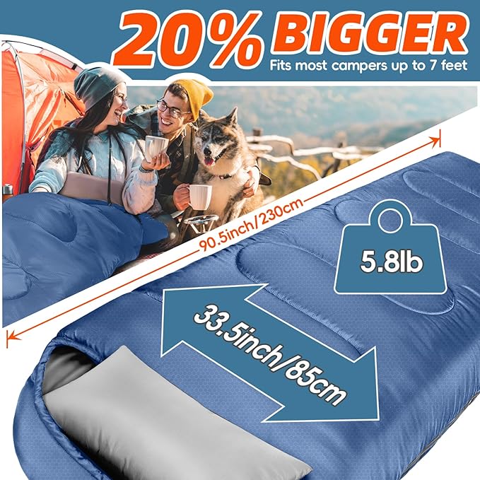 MEREZA 0 Degree Winter Sleeping Bag for Adults Kids with Pillow, Cold Weather Sleeping Bag for 4 Season Camping Hiking Backpacking Sleeping Bags for Big and Tall