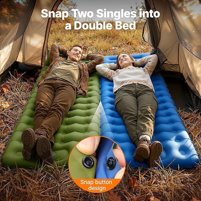 OGERY Sleeping Pad, Ultralight Inflating Sleeping Pad for Camping with Pillow Built-in Foot Pump, 6" Extra-Thick Reinforced Camping Pad for Hiking, Backpacking, Tent, Single,Green