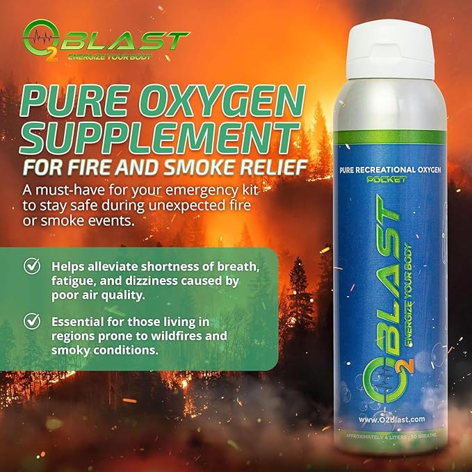 O2 Blast - Pure Oxygen Supplement - Filled with 99.99% Pure Oxygen to Support Fast Recovery, Increase Stamina & Enhance Focus for High Altitude and Action Sports, 4L Portable Can Flip-Top Cap, 2-Pack