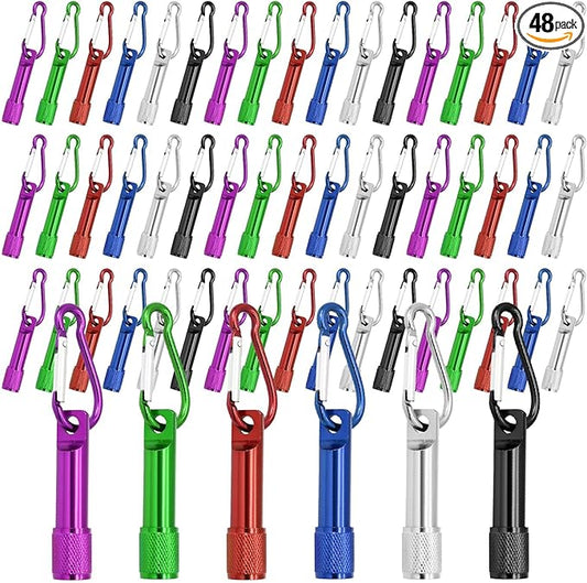 48Pcs Mini Keychain Flashlights Bulk with Metal Carabiner - Ultra-Bright LED Emergency Lights for Camping Cycling, Survival Kits (48)