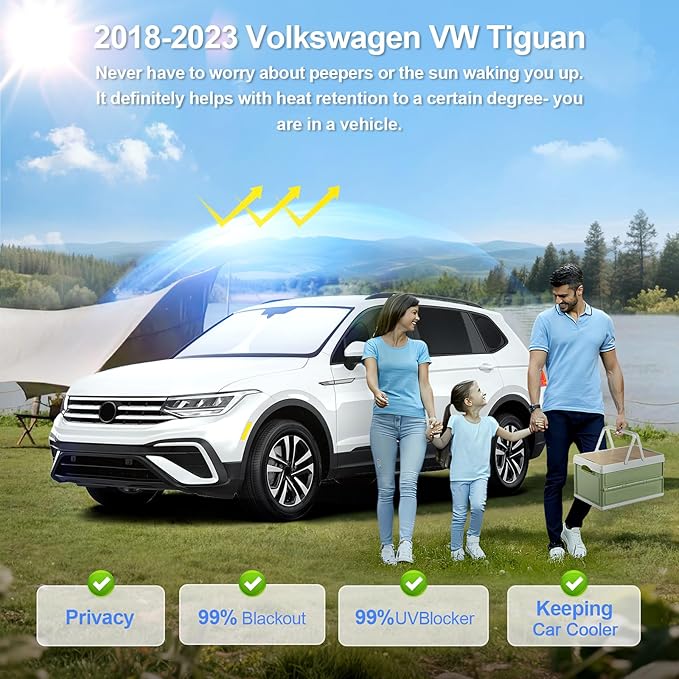 8pcs Car Window Shades for Volkswagen VW Tiguan 2018-2023 Accessories,Windshield Side Rear Full Sunshade,Sun Visor UV Blocking, Privacy Protection and Blackout for Camping Outdoor