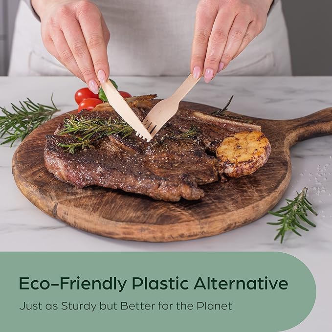 PURPLECLAY Wooden Knives Disposable – 300 Piece Wood Compostable Knives, Eco-Friendly Biodegradable Cutlery Set, Charcuterie Accessories Disposable, Wooden Knife for Parties, Plastic-Free Utensils