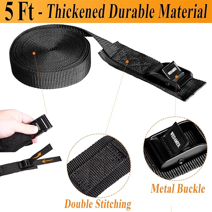 WEDAMER 2 Pack Kayak Tie Down Straps 5ft Cam Buckle Tie Downs Adjustable Kayak Strap for Trucks Motorcycles Boat RV - Ratchet Lashing Straps for Roof Rack Trailer Cargo Packing Securement (1" x 5ft)
