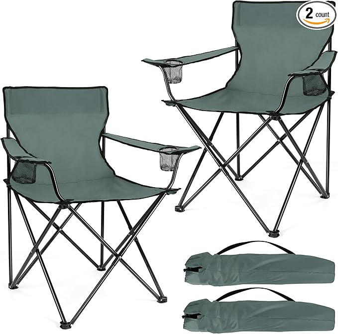 Joyfair Portable Camping Chair, Outdoor Lawn Folding Chairs for Adults, Heavy Duty Large Foldable Chairs for Beach, Fishing, Tailgating and More Outdoor Sport, Carry Bag & Cup Holder