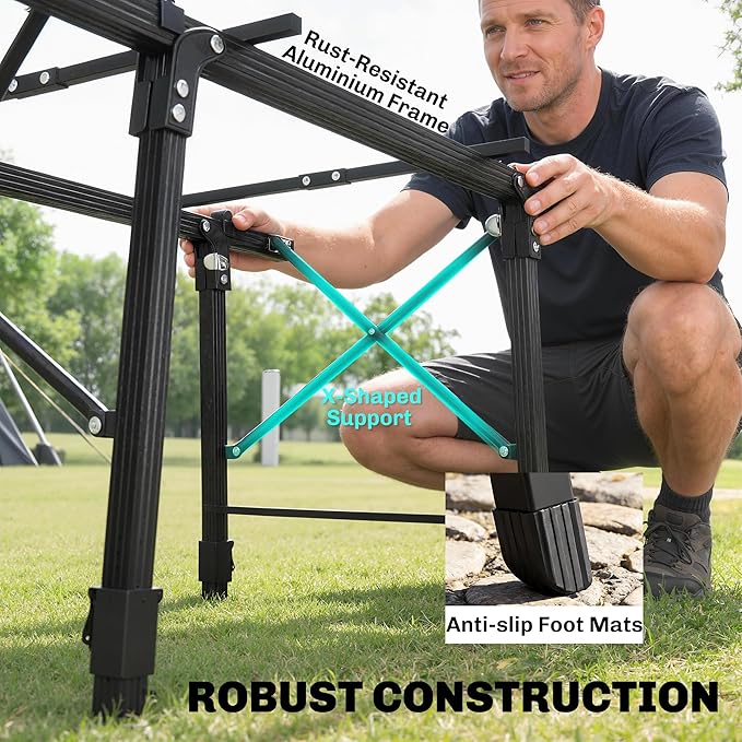 Outsunny 3ft Portable Camping Table with Storage Bag, Adjustable Height Aluminum Small Folding Table, Lightweight Picnic Table with Carry Bag for Outdoor Picnic BBQ Backyards Beach, Black