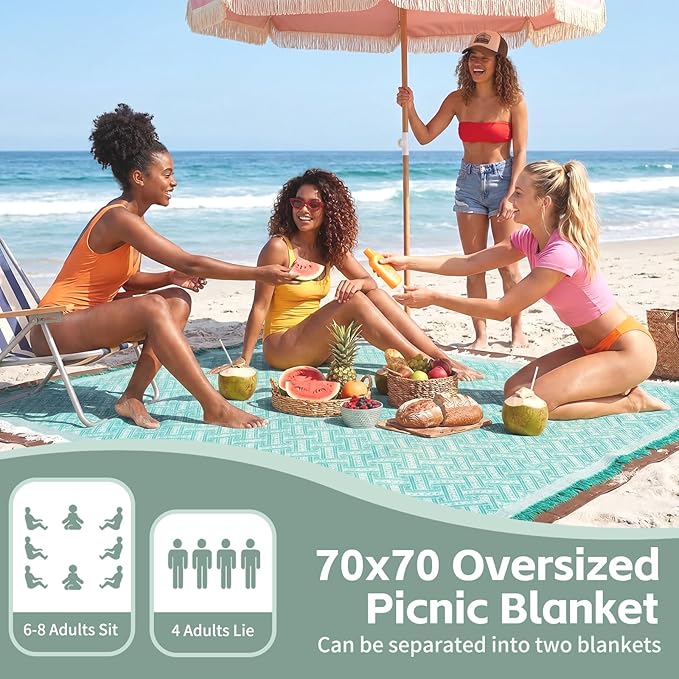2 in 1 Extra Large Boho Beach Blanket Towel Giant Woven Outdoor Picnic Mat Camping Gear Cruise Essential 2025 Summer Vacation Must Have Airplane Travel Accessories Costa Rica Bahamas Hawaii Trip Stuff