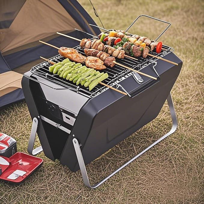 PMS Portable Camping Charcoal Grill, Folding Stainless Steel Stove for Outdoor Cooking BBQ Camping Hiking Picnic Backpacking