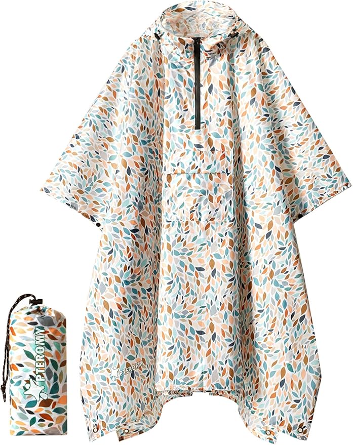 PTEROMY 3-in-1 Hooded Rain Poncho for Adult with Pocket, Waterproof Lightweight Unisex Raincoat for Hiking Camping Emergency