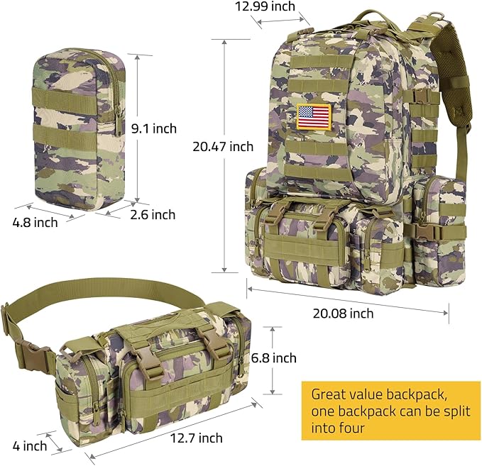 CVLIFE Tactical Backpack Military Army Rucksack 60L Large Assault Pack Detachable Molle Bag, Auriclash