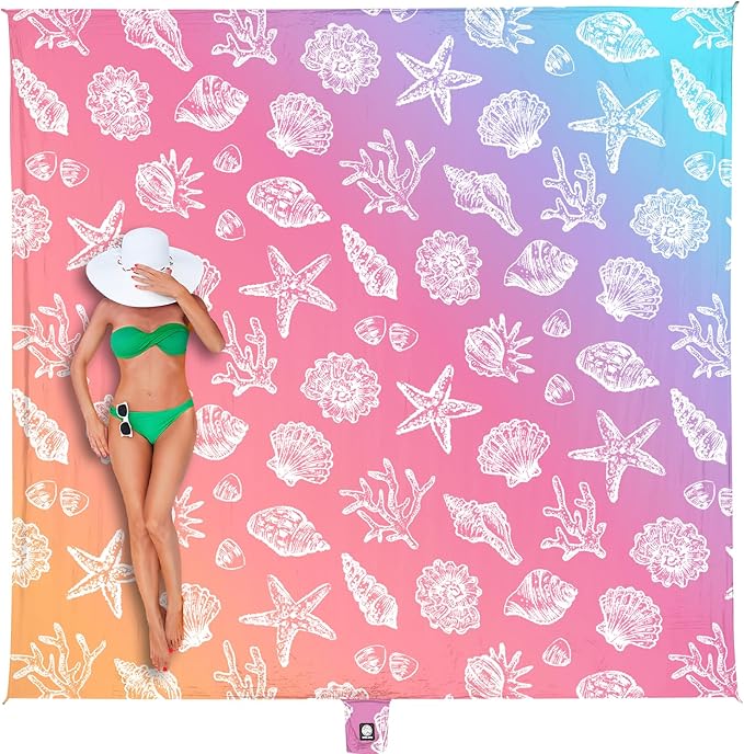 WEKAPO Beach Blanket Waterproof Sandproof Oversized, Extra Large Beach Mat Sand Free, Lightweight & Compact Sand Free Mat with 5 Stakes & 4 Corner Pockets