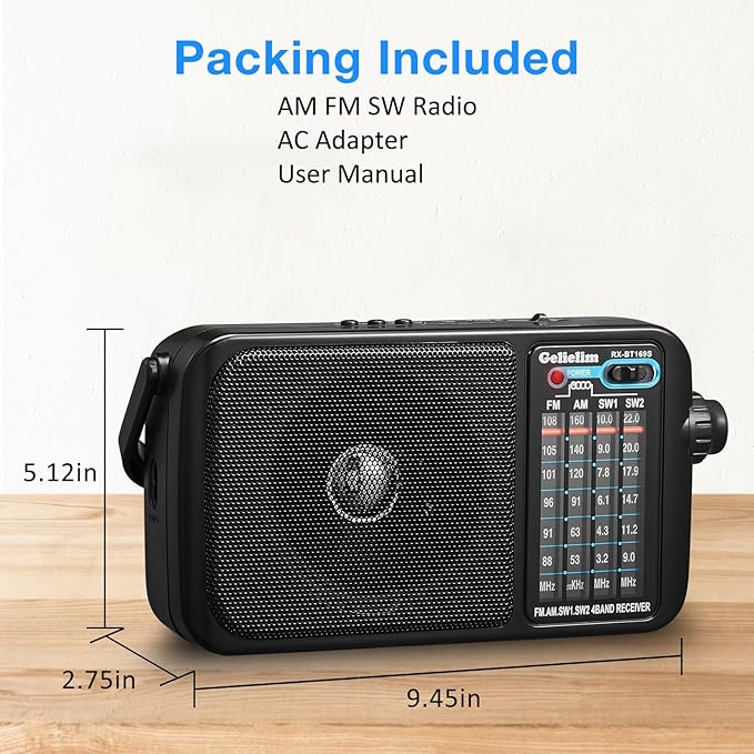 Gelielim Radio Portable AM FM with Bluetooth Loud Speaker, Radio Plug in Wall or Battery Powered Best Reception for Home or Outdoor, Earphone Jack, Large Dial Easy to Use, Great Gfits for Seniors