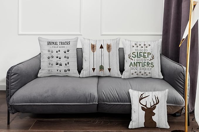 Cabin Decor Pillow Covers 18x18 Set of 4,Cabin Throw Pillows,Log Cabin Decor,Wild Animal Deer Farmhouse Rustic Pillow Covers,Camping Pillow,Camping Decor,Nursery Decor