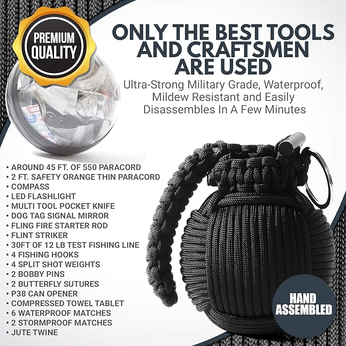 Holtzman’s Survival Kit Paracord Grenade The #1 Best 48 Tool Emergency kit