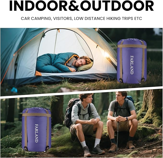 FARLAND Sleeping Bags for Adults Teens Kids with Compression Sack Portable and Lightweight for 3-4 Season Camping, Hiking,Waterproof, Backpacking and Outdoors