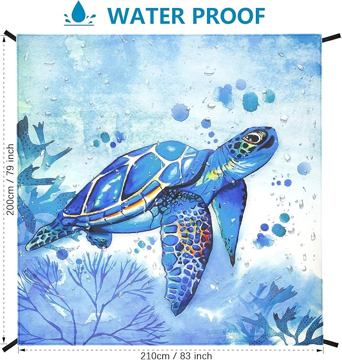 HIHOHO Beach Blanket Waterproof Sandproof Beach Mat for 1-8 Adults Quick Drying Durable Outdoor Picnic Mat for Beach Festival Travel Camping Hiking (BL-Seaturtle, 79"×83"(4 Person))