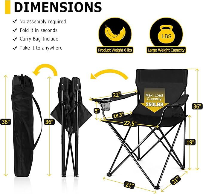 Joyfair Portable Camping Chair, Outdoor Lawn Folding Chairs for Adults, Heavy Duty Large Foldable Chairs for Beach, Fishing, Tailgating and More Outdoor Sport, Carry Bag & Cup Holder