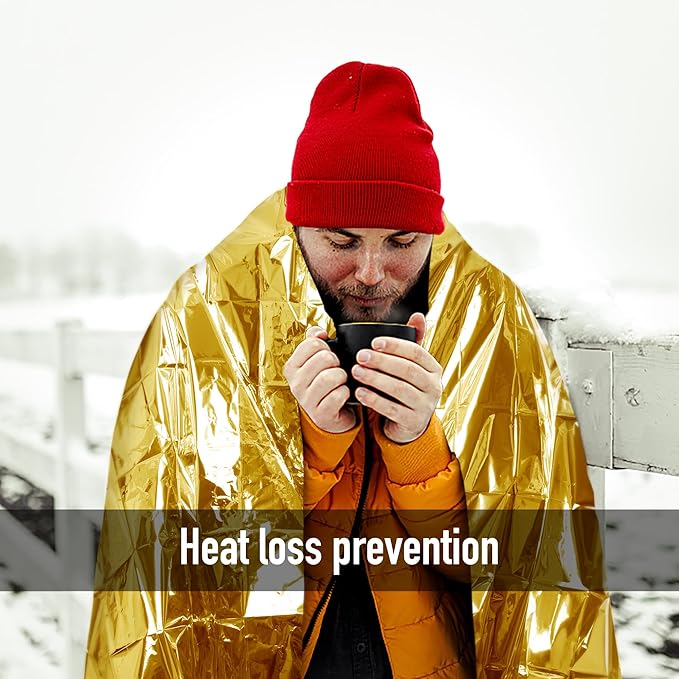 General Medi Emergency Blanket (12-Pack), Emergency Gold Foil Blanket– Perfect for Outdoors, Hiking, Survival, Marathons or First Aid