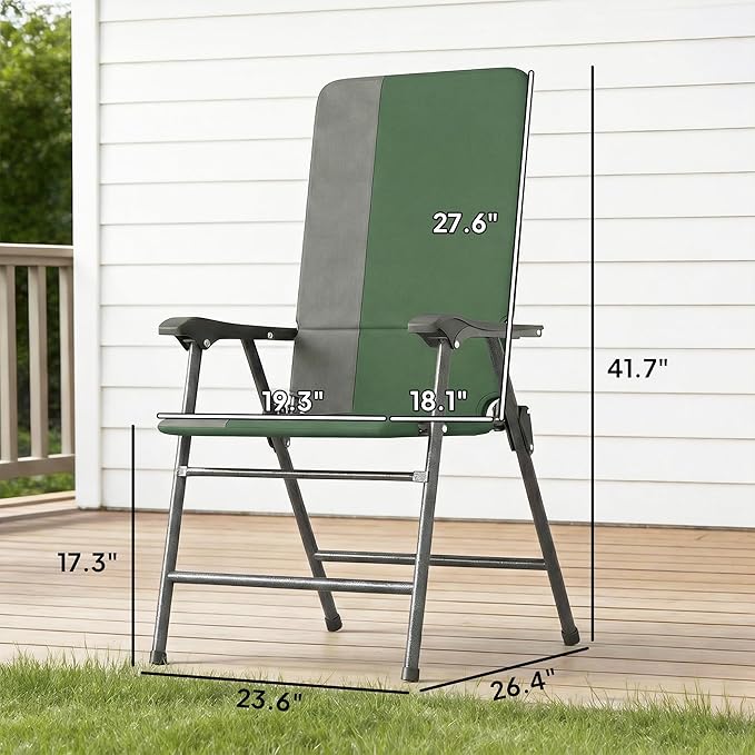 Outsunny Folding Patio Chairs Set of 2, Padded High Back Folding Lawn Chairs with Armrests, 600D Oxford Fabric, Portable Outdoor Camping Chair Set for Deck, Garden, Backyard, Dark Green