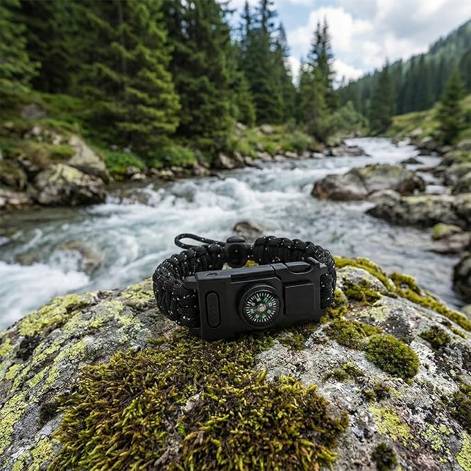 Outdoor Survival Wristband – Tactical Paracord Band with LED Light, Compass, Fire Starter, Whistle & Multitool for Camping, Hiking, and Emergency EDC