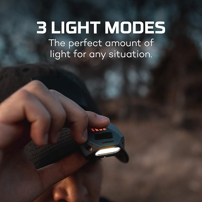 NEBO Einstein Rechargeable Cap Light | 50 Lumens, 3 Light Modes, 90 Degree Adjustable Tilt, Compact & Portable, Hands-Free Wave Activated LED Light, Includes Micro-USB Charging Cable.